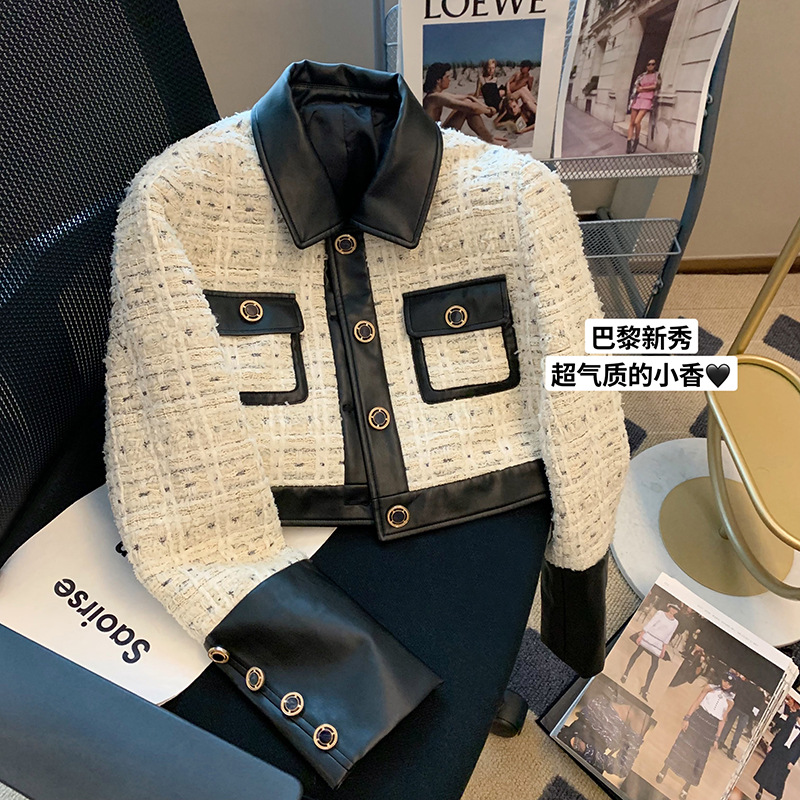 Wool Coat Peacoat - Kontrastowe szwy Tweedowe pachnące wiatrówki marynarka