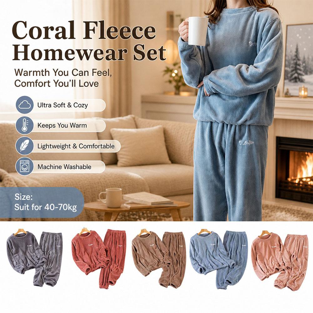 Corduroy Pant Warm - Komplet domowy z polaru koralowego, piżama