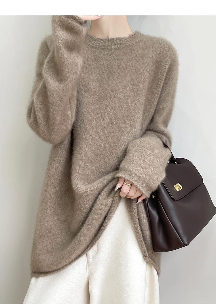 Wool Coat Peacoat - Damski sweter z kaszmiru w dużych