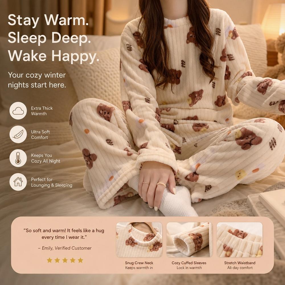 Corduroy Pant Warm - Piżama damska, koralowy polar, wzór z